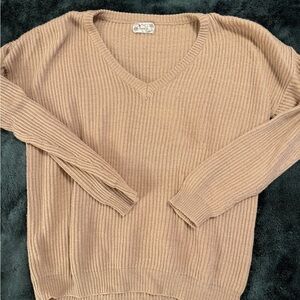 Poof! Tan V-Neck Ribbed Sweater